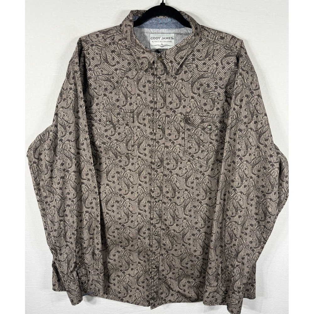 Cody James Button Down Brown Long Sleeve Shirt Paisley Print Western Size 2XL